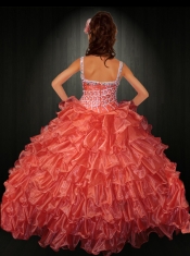 2014 Purple Ball Gown Straps Little Gril Pageant Dresses with Beading