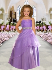 2014 Romantic Beading and Ruching Floor-length Flower Girl Dress with Spaghetti Straps