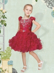 2014 Romantic Scoop Red Flower Girl Dress with Beading