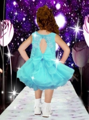 2014 Romantic Scoop Tea-length Little Girl Dress with Appliques and Ruffles