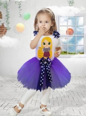 2014 Scoop Bowknot Knee-length Purple Little Girl Dresses