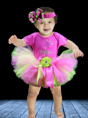 2014 Scoop Hand Made Flowers Mini-length Little Girl Dress in Multi-color