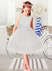 2014 Sequins and Hand Made Flowers Organza Flower Girl Dress in Hot Pink