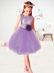2014 Sequins and Hand Made Flowers Organza Flower Girl Dress in Hot Pink