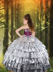 2014 Strapless Silver Little Girl Pageant Dress with Ruffled Layers