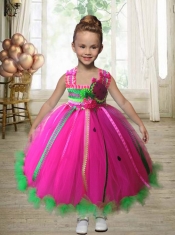 2014 Sturning Ball Gown Square Multi-color Ankle-length Little Girl Dress with Hand Made Flowers