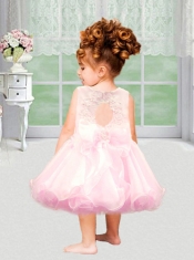 2014 Sweet Baby Pink A-Line Tea-length Little Girl Dress with Appliques and Beading