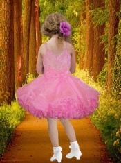 2014 Sweet Short Beading and Ruffles Pink Little Girl Dress with Straps