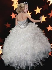 2014 White Ball Gown Halter Beading Little Gril Pageant Dress