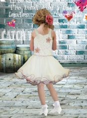 2014 White Straps Knee-length Elegant Little Girl Dress