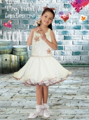 2014 White Straps Knee-length Elegant Little Girl Dress