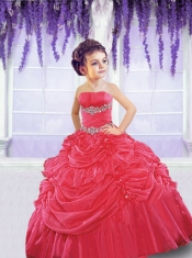 2014 Wonderful Red Little Girl Pageant Dress with Beading and Pick-ups