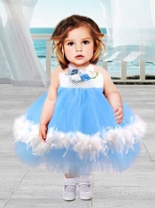 2015 Cute Blue Ball Gown Strapless Tea-length Little Girl Dress