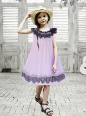 A-Line Beading and Lace Knee-length Chiffon Flower Girl Dress in Lavender