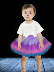 A-Line Multi-color 2014 Tulle Knee-length Little Girl Dress with Hand Made Flowers