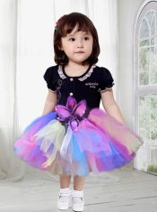 A-Line Multi-color 2014 Tulle Little Girl Dress with Tea-length