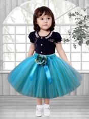 A-Line Popular 2014 Scoop Tulle Little Girl Dress with Hand Made Flowers