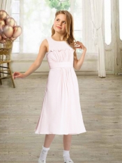 A-Line Ruching Scoop 2014 Popular Flower Girl Dress with Tea-length