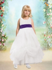 A-Line Scoop Appliques Ruffles 2014 Flower Girl Dress in White