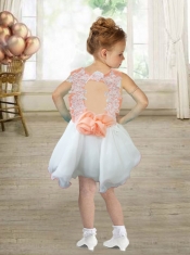 A-Line Scoop Beading and Appliques Backless Mini-length Little Girl Dress for 2014