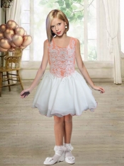 A-Line Scoop Beading and Appliques Backless Mini-length Little Girl Dress for 2014