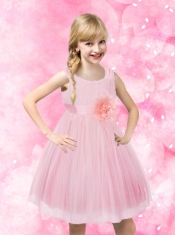 A-Line Scoop Ruching and Hand Made Flowers Flower Girl Dress for 2014