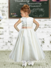 A-Line Scoop Ruffles and Hand Made Flowers 2014 Flower Girl Dress in White