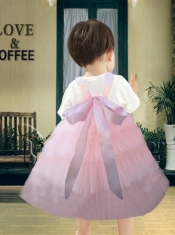 A-Line Straps Hand Made Flowers 2014 Little Girl Dress in Pink