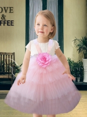 A-Line Straps Hand Made Flowers 2014 Little Girl Dress in Pink
