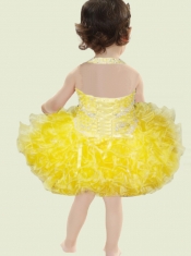 Amazing ShortAmazing Short Halter Mini-length Yellow Beading Little Girl Dress For 2014