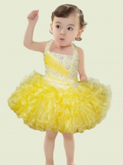 Amazing ShortAmazing Short Halter Mini-length Yellow Beading Little Girl Dress For 2014