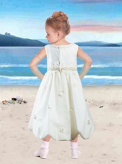 Appliques and Hand Made Flowers A-line Flower Girl Dress with Tea-length