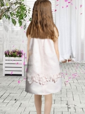 Appliques Bateau Short Sleeves Zipper-up Satin Flower Girl Dress in Baby Pink