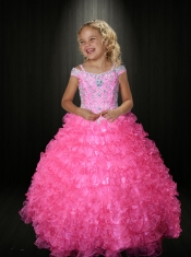 Aqua Blue Ball Gown Straps Beading Pretty Little Gril Pageant Dress
