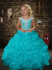 Aqua Blue Ball Gown Straps Beading Pretty Little Gril Pageant Dress