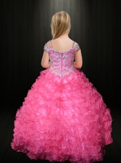 Aqua Blue Ball Gown Straps Beading Pretty Little Gril Pageant Dress