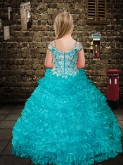 Aqua Blue Ball Gown Straps Beading Pretty Little Gril Pageant Dress