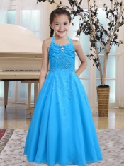Aqua Blue Halter Cheap Little Gril Pageant Dress with Beades Decorate