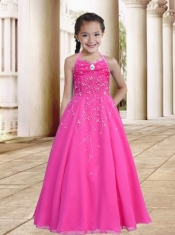 Aqua Blue Halter Cheap Little Gril Pageant Dress with Beades Decorate