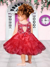 Aque Blue Scoop Knee-length Little Girl Dress with Embroidery