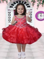 Aque Blue Scoop Knee-length Little Girl Dress with Embroidery