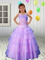 Aque Blue Straps A-Line Little Girl Pageant Dress with Embroidery