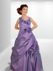 Asymmetrical A-Line Floor-length Flower Girl Dress with Hand Made Flowers