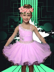Asymmetrical Lilac 2014 Romantic Little Girl Dress with Beading and Ruffles