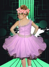 Asymmetrical Lilac 2014 Romantic Little Girl Dress with Beading and Ruffles