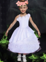 Ball Gown Asymmetrical Ankle-length Hand Made Flowers Bowknot White Little Girl Dress