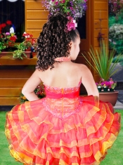 Ball Gown Halter Beading and Ruffles Mini-length Little Girl Dress in Green