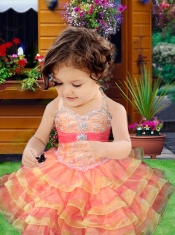 Ball Gown Halter Beading and Ruffles Mini-length Little Girl Dress in Green
