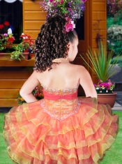 Ball Gown Halter Beading and Ruffles Mini-length Little Girl Dress in Green