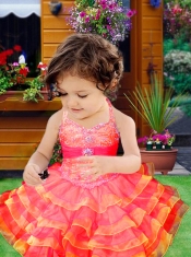 Ball Gown Halter Beading and Ruffles Mini-length Little Girl Dress in Green